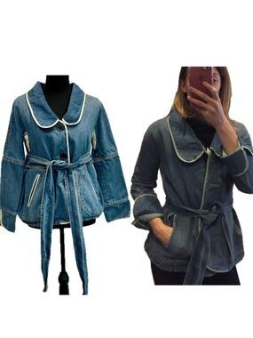 Marc Jacobs Denim Jean Kimono belted Jacket Sz XS pockets bohemian
